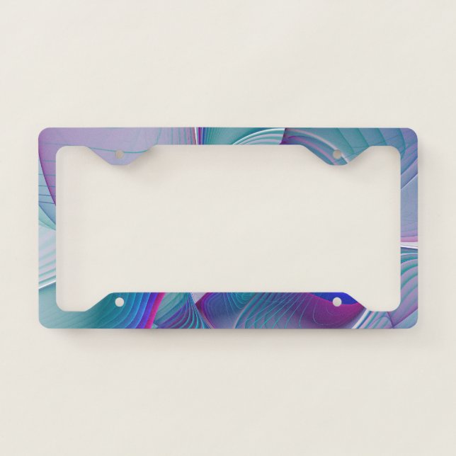 Modern Abstract Pink Blue Turquoise Fractal Art License Plate Frame (Front)