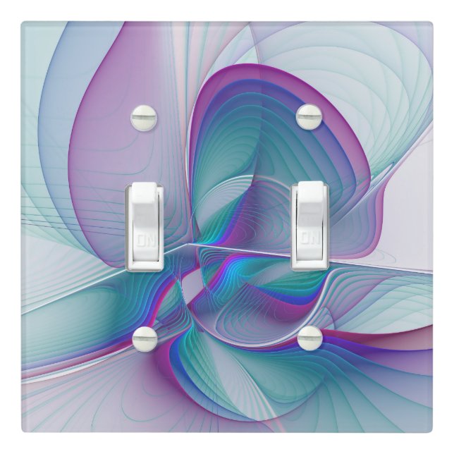 Modern Abstract Pink Blue Turquoise Fractal Art Light Switch Cover (In Situ)