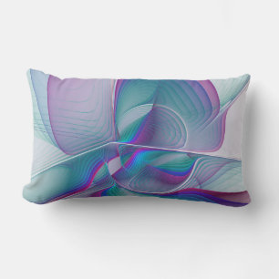 Modern Abstract Pink Blue Turquoise Fractal Art Lumbar Pillow