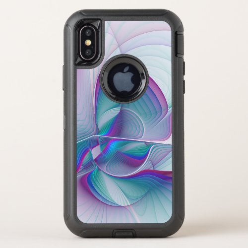 Modern Abstract Pink Blue Turquoise Fractal Art OtterBox Defender iPhone X Case