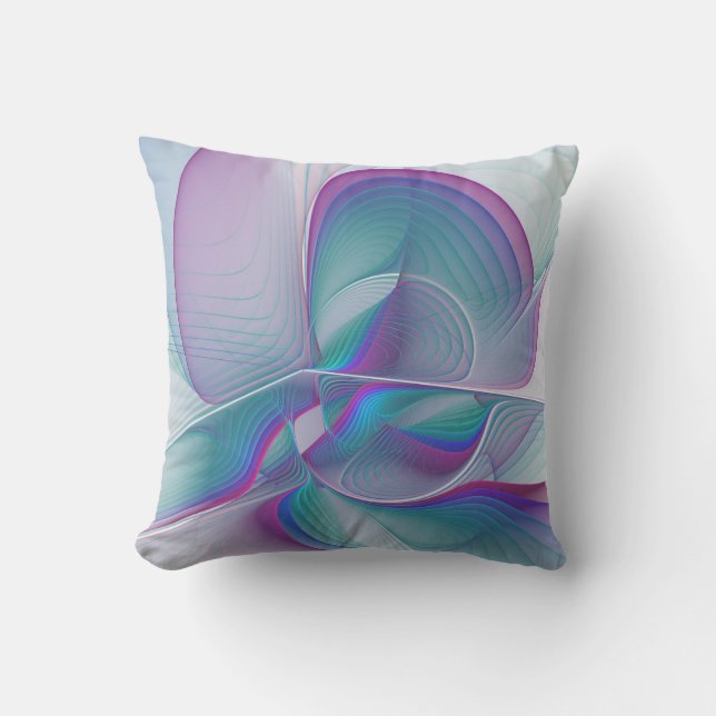 Modern Abstract Pink Blue Turquoise Fractal Art Outdoor Pillow (Front)