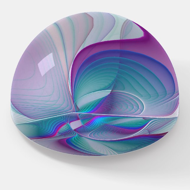 Modern Abstract Pink Blue Turquoise Fractal Art Paperweight (Angled)
