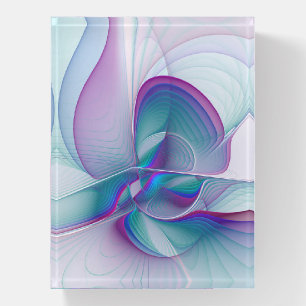 Modern Abstract Pink Blue Turquoise Fractal Art Paperweight