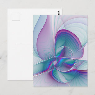 Modern Abstract Pink Blue Turquoise Fractal Art Postcard