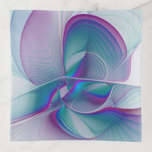 Modern Abstract Pink Blue Turquoise Fractal Art Trinket Tray