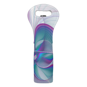 Modern Abstract Pink Blue Turquoise Fractal Art Wine Bag