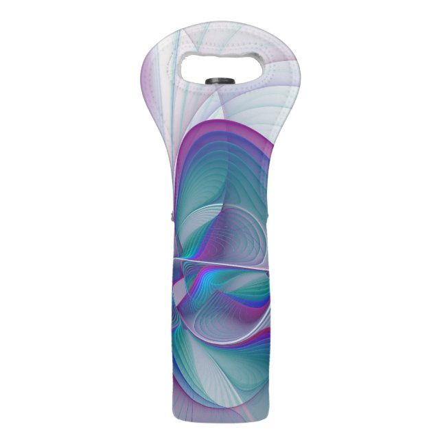 Modern Abstract Pink Blue Turquoise Fractal Art Wine Bag (Front)