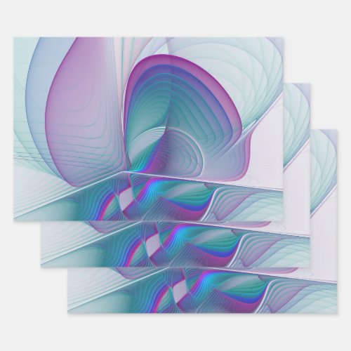 Modern Abstract Pink Blue Turquoise Fractal Art Wrapping Paper Sheets