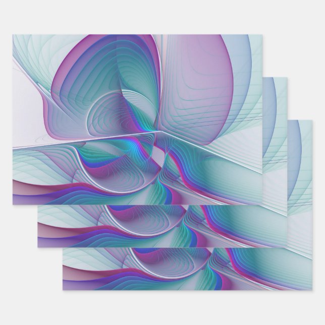 Modern Abstract Pink Blue Turquoise Fractal Art Wrapping Paper Sheets (Set)