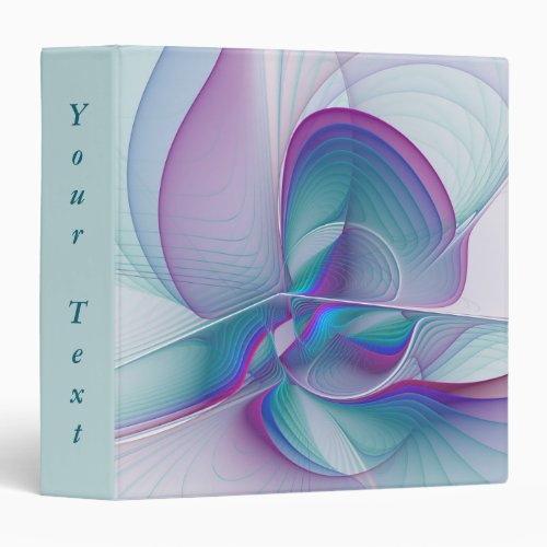 Modern Abstract Pink Blue Turquoise Fractal Text 3 Ring Binder