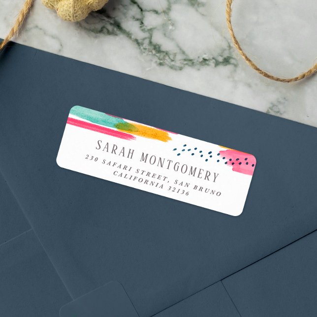 Modern Abstract Pink & Blue Watercolor Label (Return Address Label Mock-up)