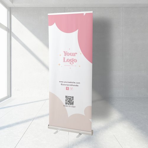 Modern Abstract Pink Business Logo Size QR Code  Retractable Banner