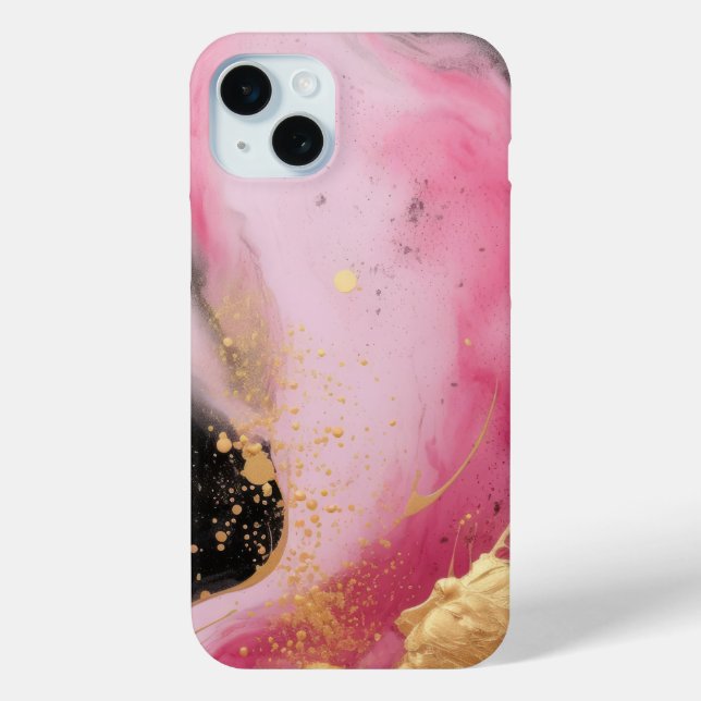 Modern abstract pink gold and black ink marble Case-Mate iPhone case (Back)