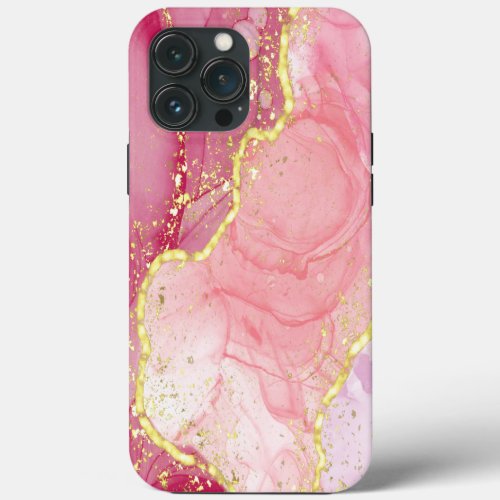 Modern Abstract Pink Gold Glitter Alcohol Ink iPhone 13 Pro Max Case