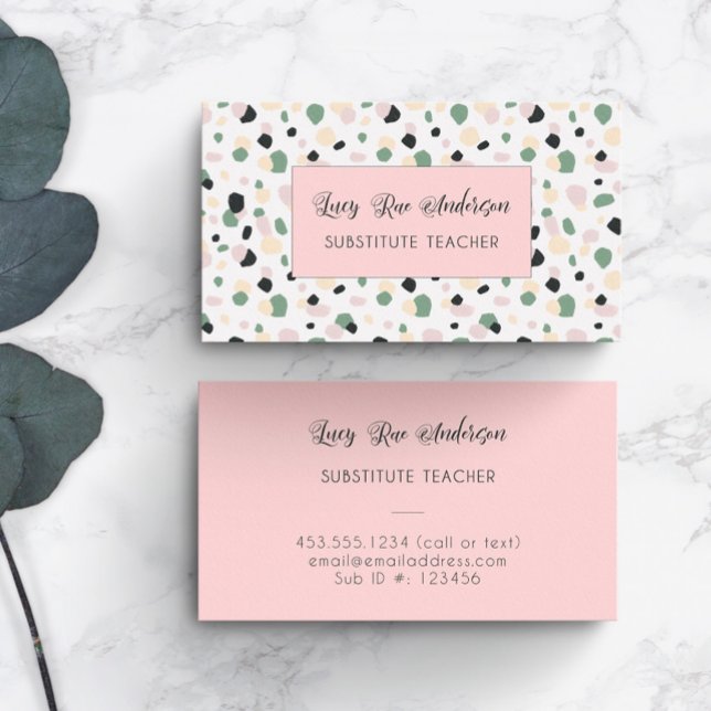 Modern Abstract Pink Gray and Green Business Card (Creator Uploaded)