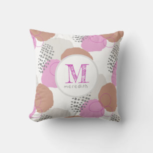 Modern Abstract Pink Gray Pattern Monogram  Throw Pillow