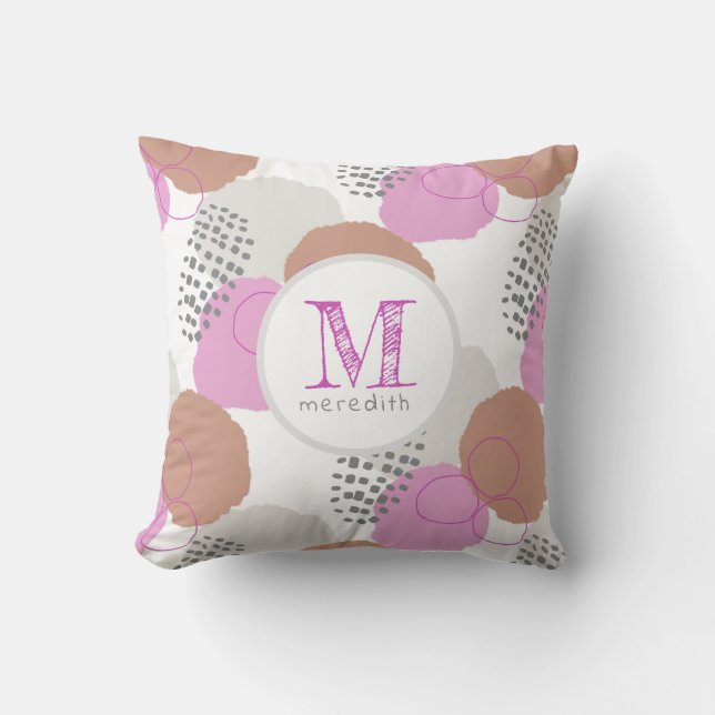 Modern Abstract Pink Gray Pattern Monogram  Throw Pillow (Front)
