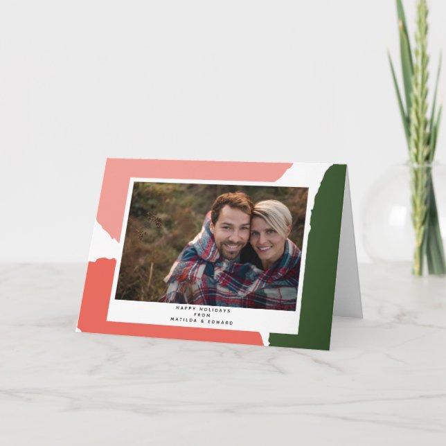 modern abstract pink green holiday card (Front)