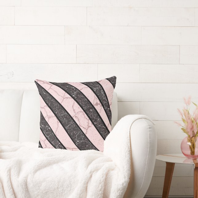 Modern Abstract Pink Marble Stripes Blush Pink Throw Pillow (Couch)