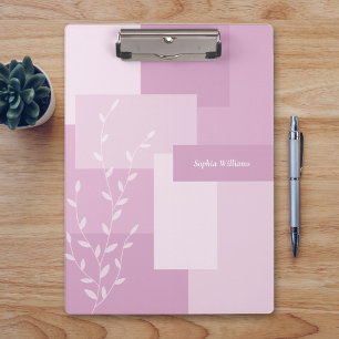 Modern Abstract Pink Mauve White Leaf Clipboard