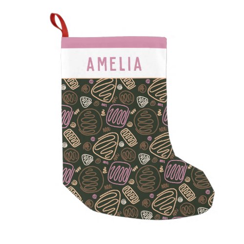 Modern Abstract Pink One line Shapes Pattern  Small Christmas Stocking