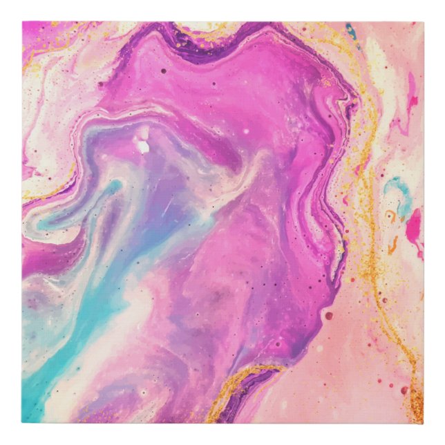 Modern Abstract Pink Paint Swirl Fine Art Faux Canvas Print (Front)
