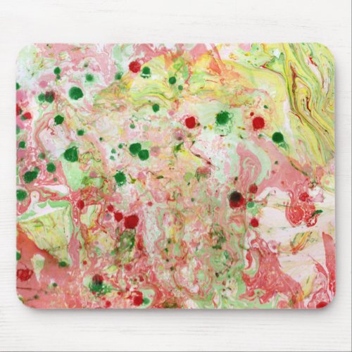 Modern Abstract Pink Red Yellow Green Marble Mouse Pad