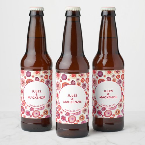 Modern Abstract Pink Watercolor Circles Beer Bottle Label