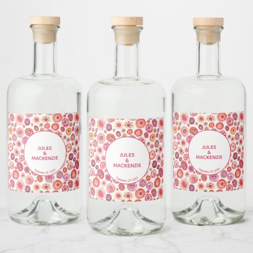 Modern Abstract Pink Watercolor Circles Liquor Bottle Label