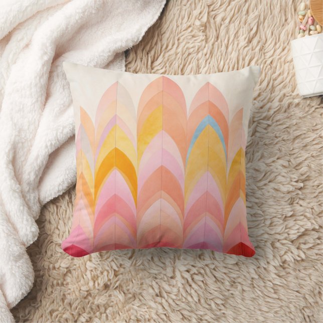 Modern Abstract Pink Yellow Cream Art Pattern Throw Pillow (Blanket)