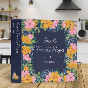 Modern Abstract Pink Yellow Floral Pattern Recipes 3 Ring Binder