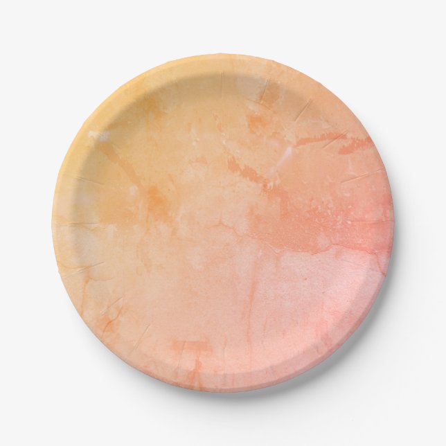 Modern Abstract Pink, Yellow, Peach Paper Plates (Front)