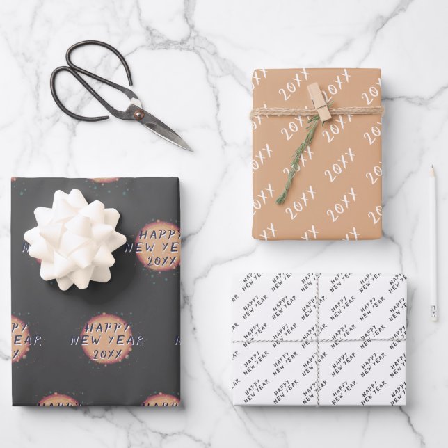 Modern Abstract Planet Happy New Year 2023 Wrapping Paper Sheets (Front)