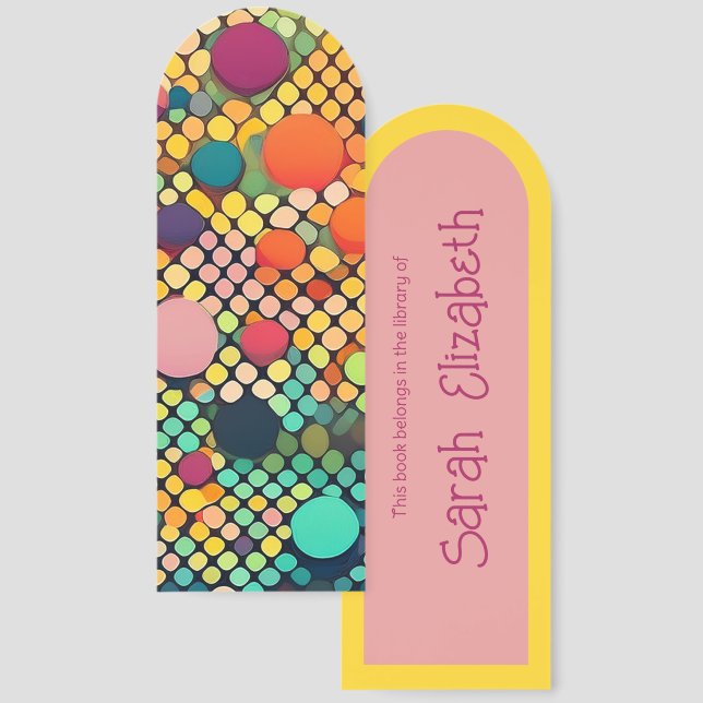 Modern Abstract Polka Dot Pattern Monogram Name Bookmarks (Front & Back)