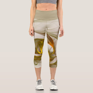 Modern Abstract Precious Metal Colors Fractal Capri Leggings