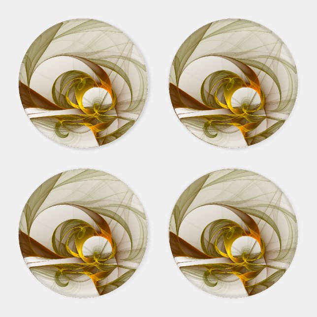 Modern Abstract Precious Metal Colors Fractal Coaster Set (Set)