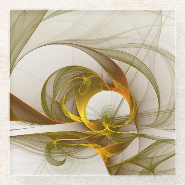 Modern Abstract Precious Metal Colors Fractal Glass Coaster (Front)