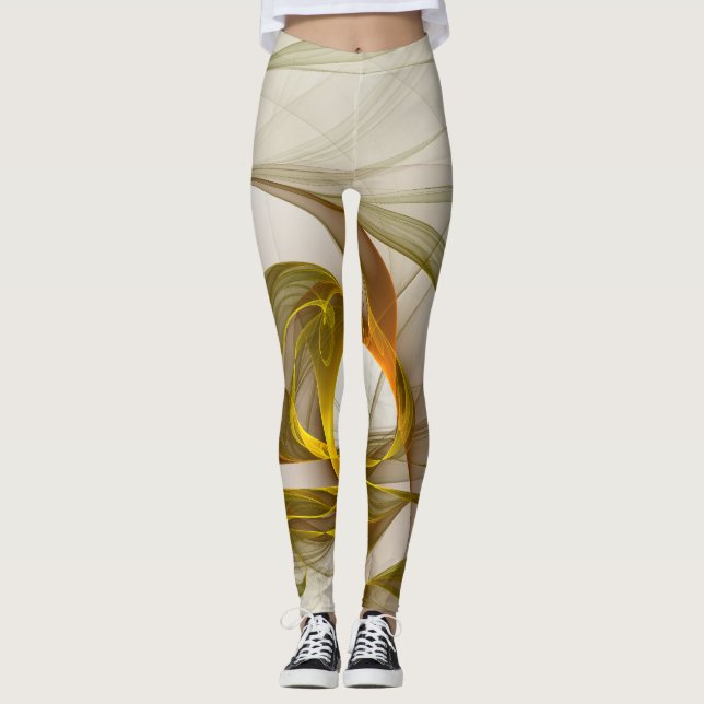 Modern Abstract Precious Metal Colors Fractal Leggings (Front)