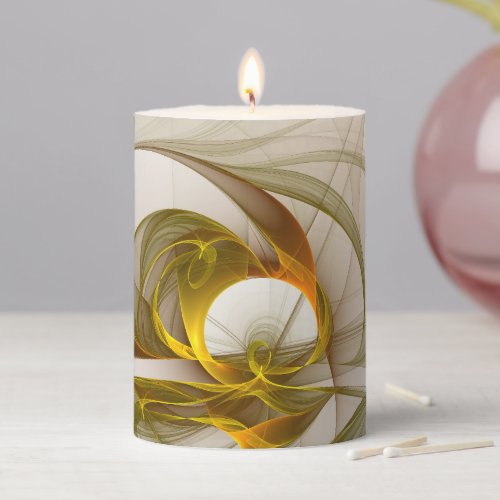 Modern Abstract Precious Metal Colors Fractal Pillar Candle