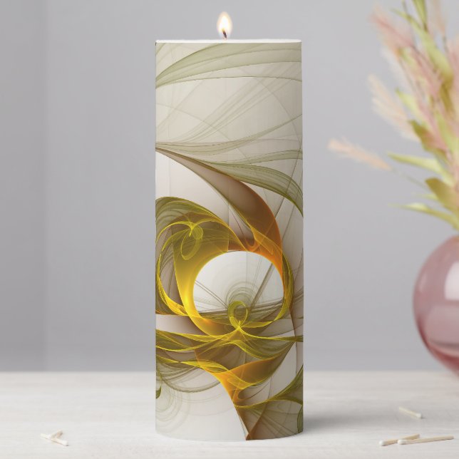 Modern Abstract Precious Metal Colors Fractal Pillar Candle (In Situ)