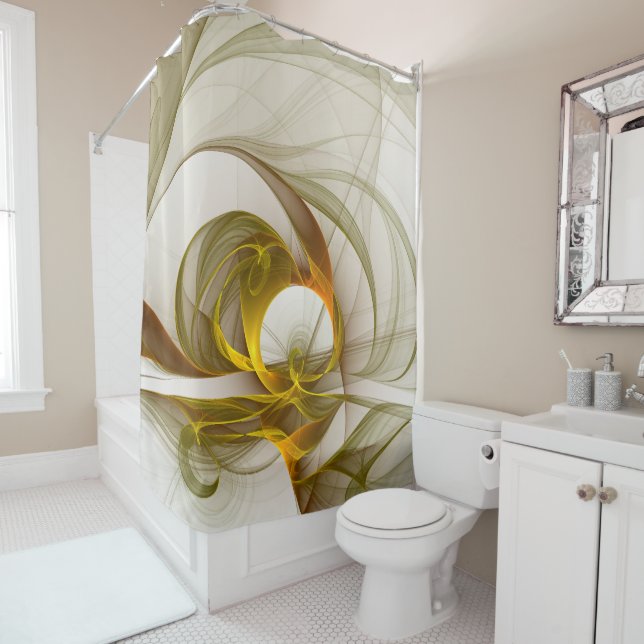 Modern Abstract Precious Metal Colors Fractal Shower Curtain (In Situ)