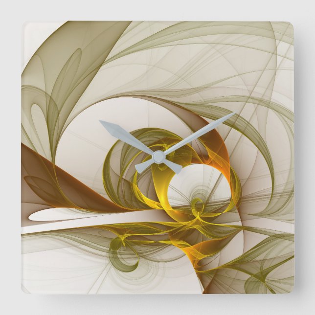 Modern Abstract Precious Metal Colors Fractal Square Wall Clock (Front)