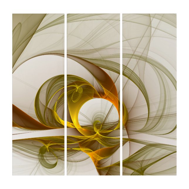 Modern Abstract Precious Metal Colors Fractal Triptych (Front)