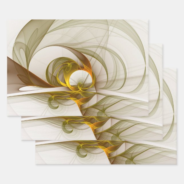 Modern Abstract Precious Metal Colors Fractal Wrapping Paper Sheets (Set)