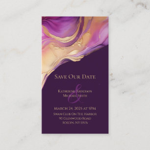 Modern Abstract Purple and Gold Elegant Wedding Business Card