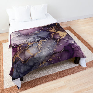  Modern Abstract Purple and Gold Ink Abstract Art  Duvet Cover
