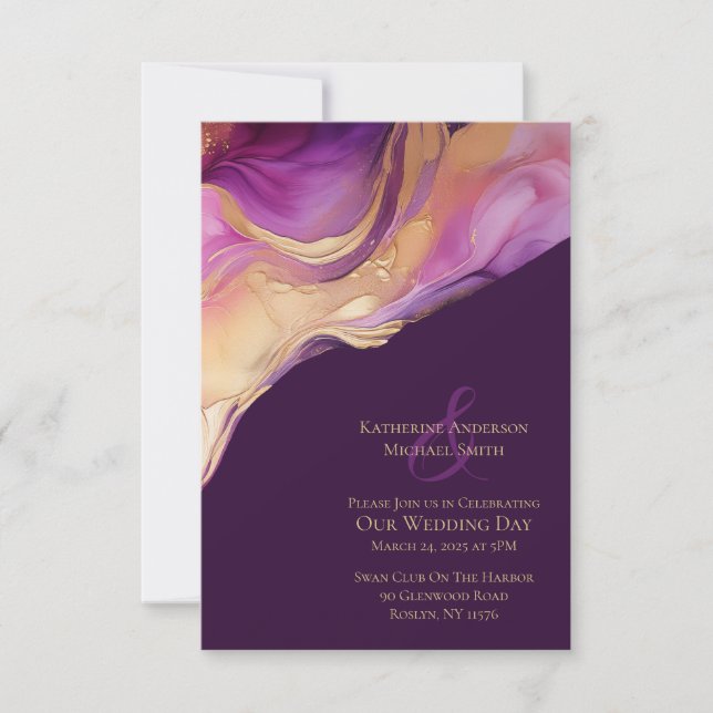 Modern Abstract Purple and Gold Invitation (Front)