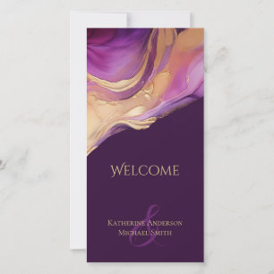Modern Abstract Purple and Gold Wedding Program