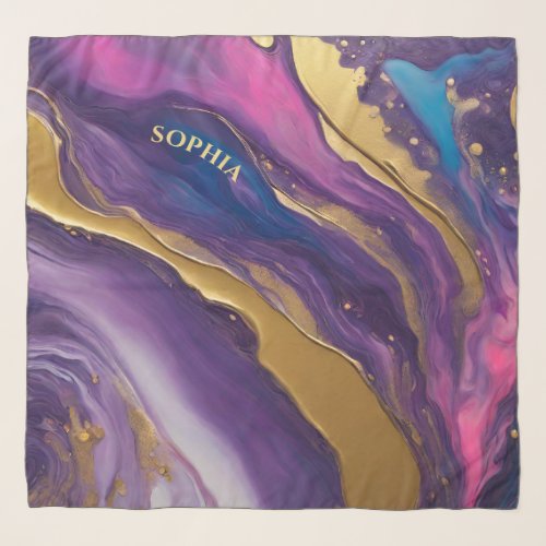 Modern Abstract_Purple Blue Pink and Gold_ Scarf