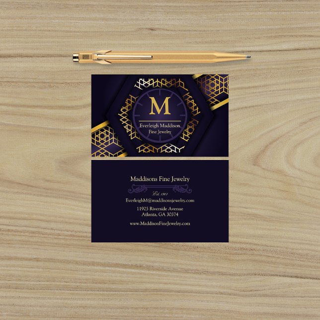 Modern Abstract Purple Gold Business Card (Creator Uploaded)